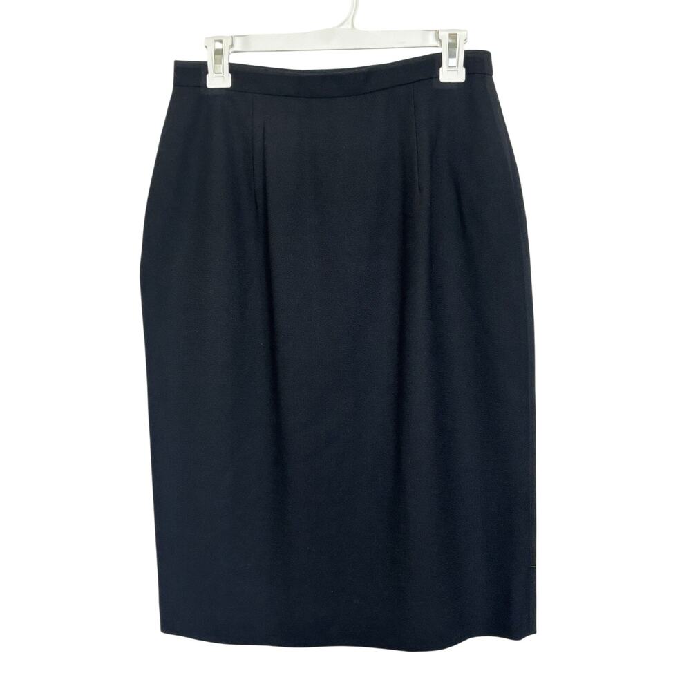 VTG 100% Worsted Wool Black Knee Length Pencil Skirt Size 10 Office Siren